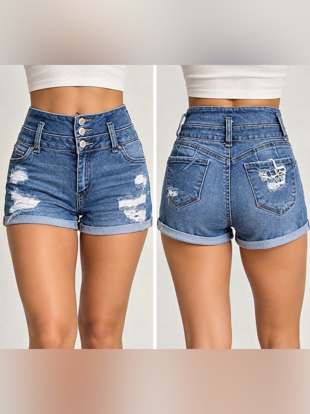 IBIZA High Rise Push Up Distressed Denim Shorts Size 5
